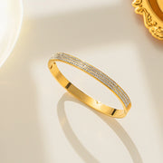 Modern luxury fine art editorial jewelry three row pave bracelet gift for her.