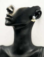 Best fashion jewelry in UAE gray pearl and crystal statement studs for women.