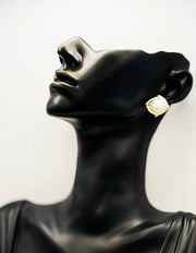 Best fashion jewelry in UAE square opalescent gold earrings for women.