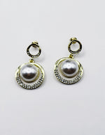مجوهرات دبي gold plated crystal and pearl geometric earrings for women.
