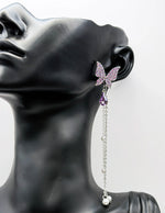 Biya Accessoires artificial jewellery online dubai purple crystal butterfly pearl fringe earrings.
