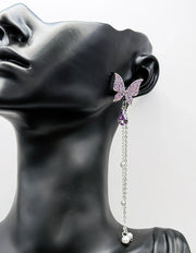 Biya Accessoires artificial jewellery online dubai purple crystal butterfly pearl fringe earrings.