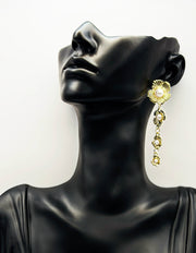 Biya Accessoires artificial jewellery online dubai triple gold blossom pearl earrings.