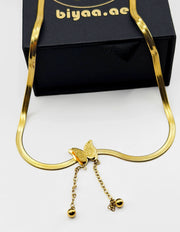 Biya Accessoires 18K gold plated butterfly snake chain lariat necklace.