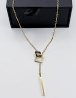 Biya Accessoires 18K gold plated interlocking square lariat necklace for women.
