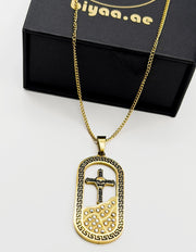 Waterproof non-tarnish artificial gold jewelry featuring a gothic cross pendant.