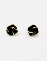 Biya Accessoires 3D matte black rose earrings with gold trim.
