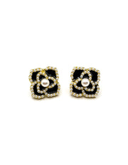 Biya Accessoires artificial jewellery online dubai black camellia pearl stud earrings.