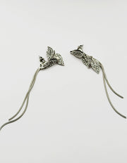 Biya Accessoires artificial jewellery online dubai crystal leaf and long chain fringe earrings.