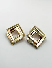 Biya Accessoires artificial jewellery online dubai interlocking geometric gold hoop earrings.