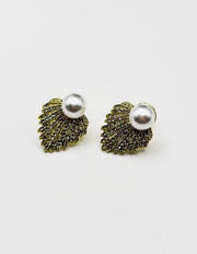 Biya Accessoires artificial jewellery online dubai oversized pearl and crystal fan earrings.
