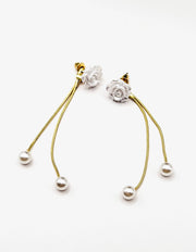 Biya Accessoires artificial jewellery online dubai pearlescent rose and pearl drip earrings.