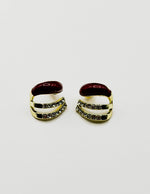 Biya Accessoires artificial jewellery online dubai red enamel and crystal pavé curved earrings.