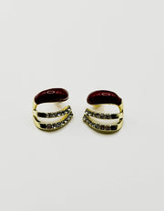 Biya Accessoires artificial jewellery online dubai red enamel and crystal pavé curved earrings.