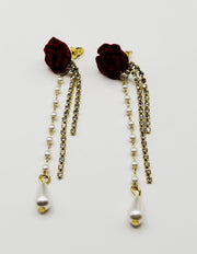 Biya Accessoires artificial jewellery online dubai red velvet rose pearl drop earrings.