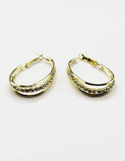 Biya Accessoires artificial jewellery online dubai triple band gold hoop earrings with crystals.