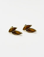Biya Accessoires gold and brown double leaf stud earrings for women.