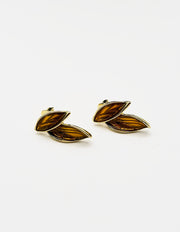 Biya Accessoires gold and brown double leaf stud earrings for women.