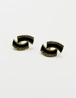 Biya Accessoires gold black enamel and crystal interlocking stud earrings.