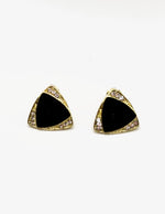 Biya Accessoires gold black enamel and crystal triangle stud earrings.