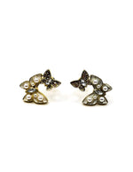 Biya Accessoires gold cream enamel and crystal double butterfly stud earrings.
