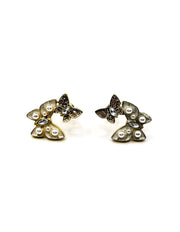 Biya Accessoires gold cream enamel and crystal double butterfly stud earrings.