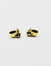 Biya Accessoires gold puffy heart drop earrings with crystal stud.