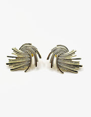 Biya Accessoires large textured gold sunburst statement earrings.