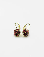 Biya Accessoires rose pink crystal cluster drop earrings in gold.