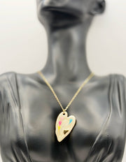 Biya Accessoires 18K gold plated abstract marble heart necklace with colorful enamel.
