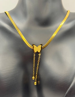 Close-up of premium hypoallergenic imitation jewelry featuring a textured butterfly pendant.