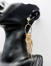 Elegant metallic fringe statement earrings for women.