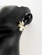 Elegant textured enamel butterfly statement earrings for women.