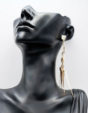 Biya Accessoires gold fringe and crystal drop earrings.