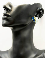 Elegant overlapping two color statement earrings for women.