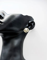 Everyday luxury fashion jewelry gold tone pearl studs by Biya Accessoires Dubai.