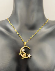 Everyday luxury fashion jewelry moon necklace with durable PVD gold coating UAE.