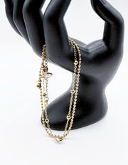 Waterproof gold double chain ankle bracelet with butterfly charm and shimmering crystals