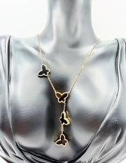 Waterproof gold Y-necklace with black carnelian butterflies Dubai.