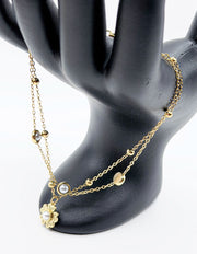 Modern luxury fine art editorial jewelry layered pearl flower bracelet gift for her.