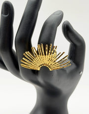 Waterproof gold large hammered half sun fan ring for women Dubai.