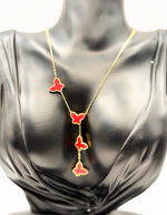 Designer inspired gold and red butterfly drop necklace gift box.