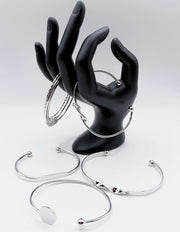 Waterproof silver architectural bangle stack Biya Accessoires UAE.