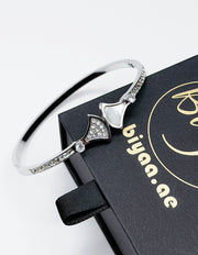 Waterproof silver dual texture geometric pave bracelet for women Dubai.