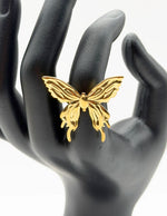 Modern luxury fine art editorial jewelry chunky butterfly ring gift for her in gold plated