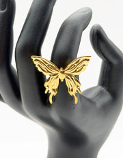 Modern luxury fine art editorial jewelry chunky butterfly ring gift for her in gold plated