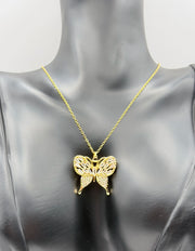 Waterproof non-tarnish artificial gold jewelry butterfly pendant in a luxury gift box.