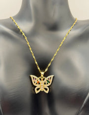 Modern luxury multi color gemstone butterfly necklace for women.