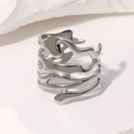 Modern luxury fine art editorial silver jewelry wide open work ring gift for her.