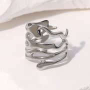 Modern luxury fine art editorial silver jewelry wide open work ring gift for her.